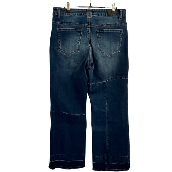 Lucky & Blessed Women 14 Flare Jean Wide Leg Patchwork Denim Western Distressed - Picture 2 of 14